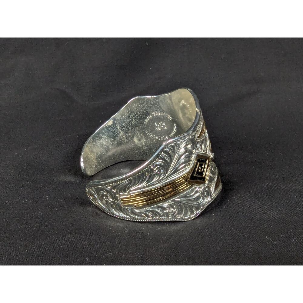 Montana Silversmiths Western Cuff Bracelet Silver Plated Scrollwork Geometric - Picture 2 of 12
